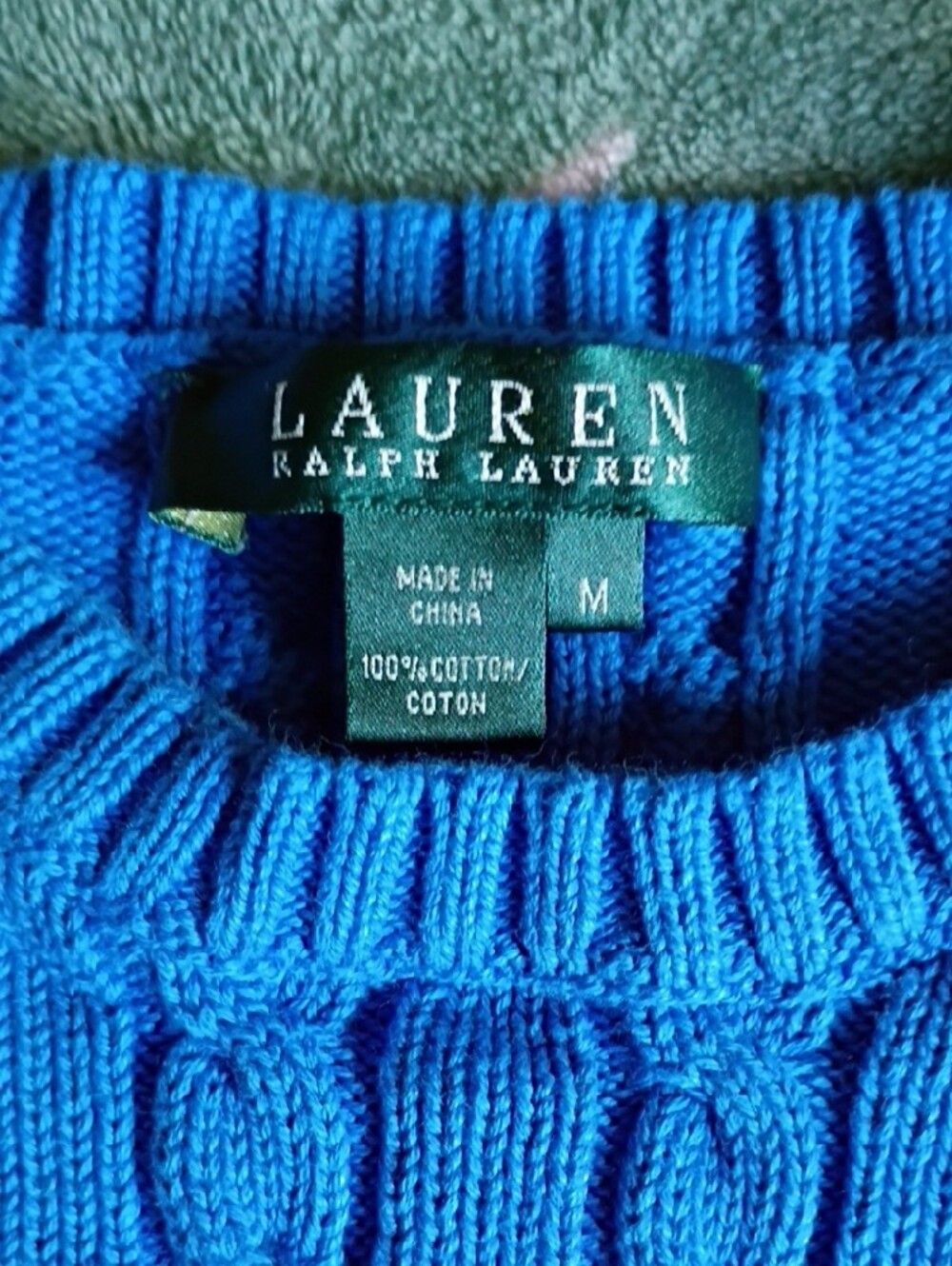 Ralph Lauren Bright Blue Cable Knit Crewneck Sweater - Picture 2 of 6
